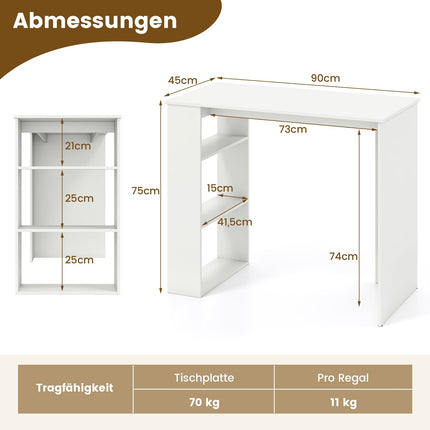 Home Office Schreibtisch mit Regal, 90 cm, Weiß