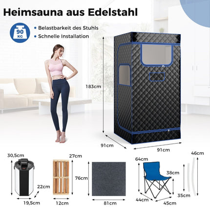 Heim-Dampfsauna-Zelt mit 3-Liter-Generator, Schwarz, 91x91x183 cm