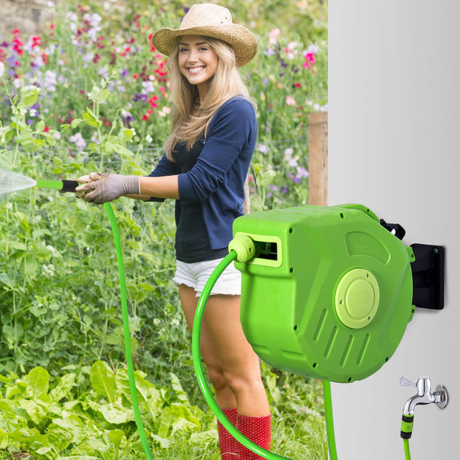 Automatische Schlauchtrommel 15M – Schwenkbar, grün, für Luft & Garten