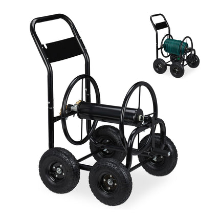 Chariot porte-tuyau en métal noir