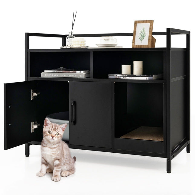 Boîtier pour toilettes pour chat, armoire pour chat avec portes doubles et griffoir 89 x 45 x 74,5 cm noir