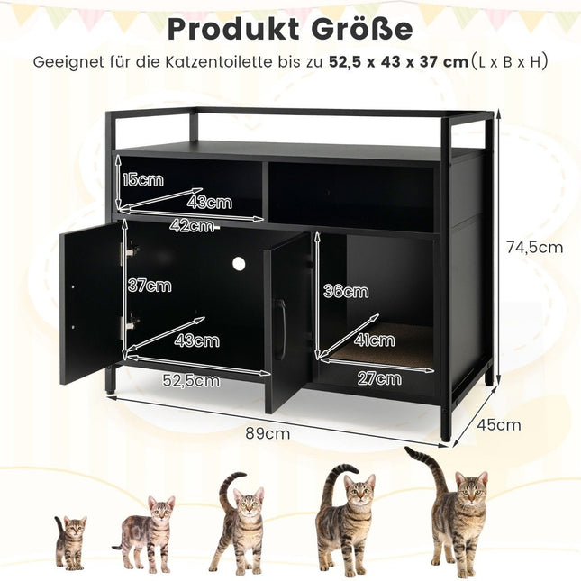 Boîtier pour toilettes pour chat, armoire pour chat avec portes doubles et griffoir 89 x 45 x 74,5 cm noir