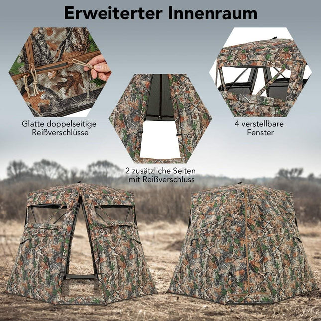 Jagdzelt für 2-3 Personen 360° transparentes Tarnzelt für die Hirsch- und Wildschweinjagd