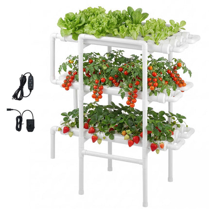 Hydroponic Grow System Kit, 3-Tier 108-Site UPVC, Timed Irrigation