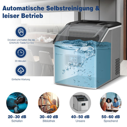 Machine à glaçons 2,4 L avec bac à glaçons, minuterie et fonction autonettoyante, capacité 18 kg/24 h