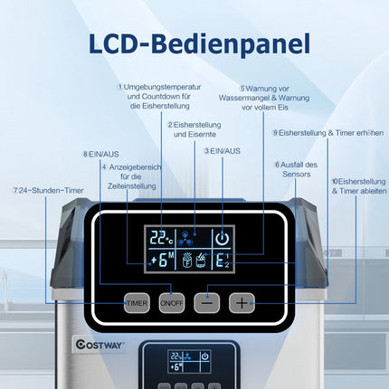 Machine à glaçons 2,4 L avec bac à glaçons, minuterie et fonction autonettoyante, capacité 18 kg/24 h