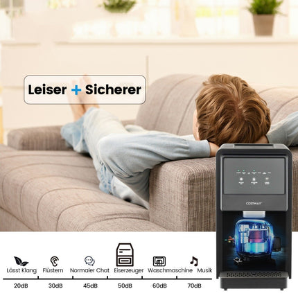 Eiswürfelmaschine Selbstdispensierende Theke Nugget Ice Maker max. 27 kg/24H LED Blaulicht 51 x 31 x 55 cm