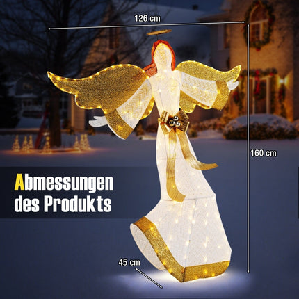 Beleuchteter 160 cm Weihnachtsengel mit Heiligenschein und LED-Lichtern