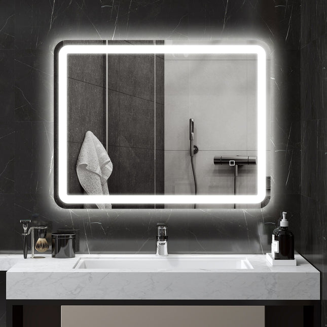 Miroir de salle de bain lumineux, commande tactile, antibuée, 70 x 90 cm