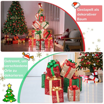 Beleuchtetes Weihnachtsgeschenkbox-Set, 15-teilig, 450 LED-Leuchten