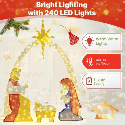 Illuminated Nativity Scene with 240 Warm White LEDs, Outdoor Christmas Set