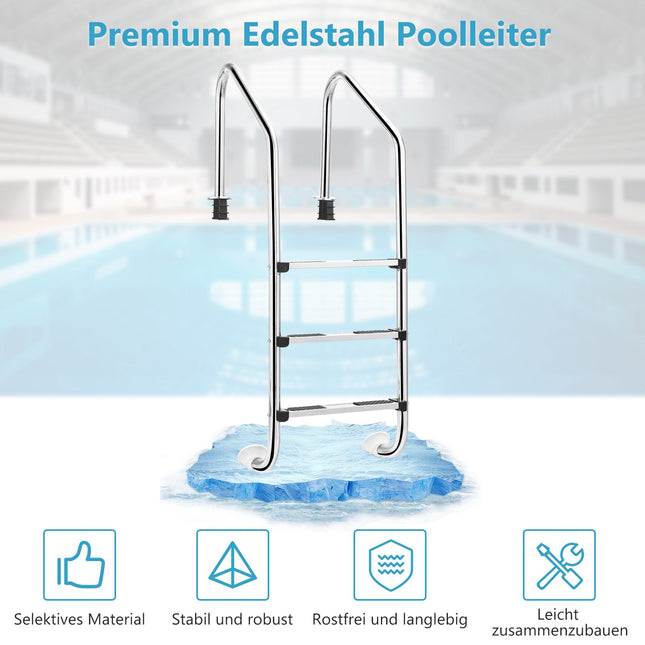 Einbau-Poolleiter, 3-stufig, Edelstahl, rutschfest