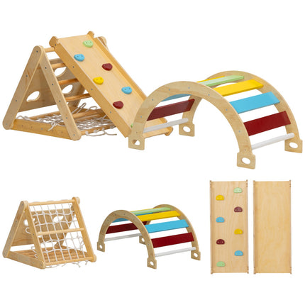 Structure d'escalade d'intérieur, triangle 7 en 1 avec toboggan, multicolore