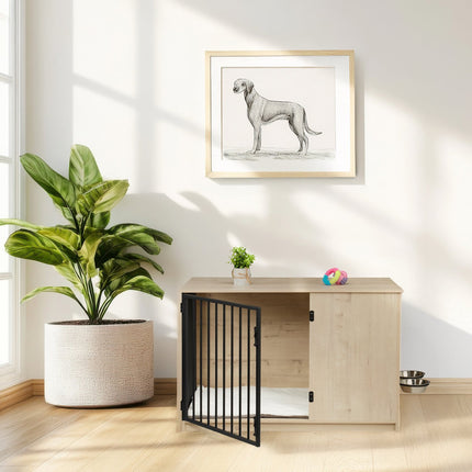 Cage d'intérieur pour chien avec gamelles - Effet bois, taille moyenne