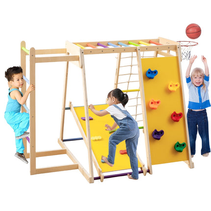 Indoor-Dschungel-Klettergerüst mit Rutsche und Basketballkorb