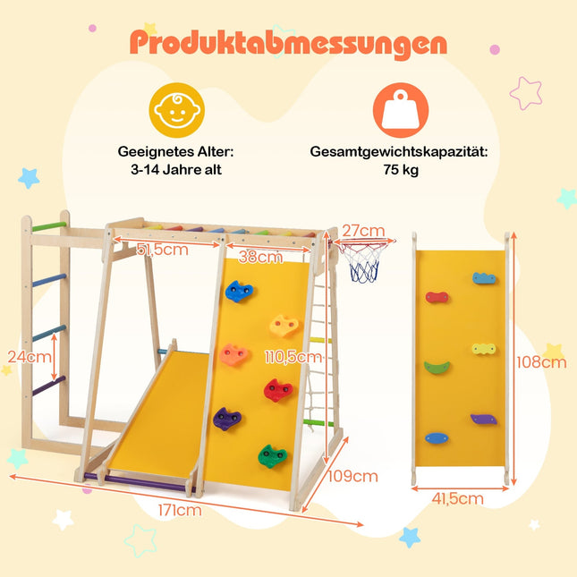 Indoor-Dschungel-Klettergerüst mit Rutsche und Basketballkorb