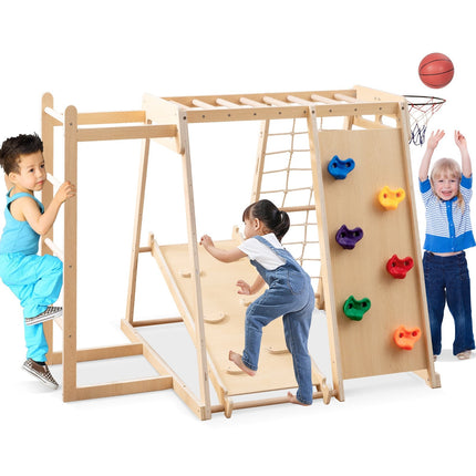 Aire de jeux intérieure avec toboggan et mur d'escalade