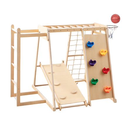 Aire de jeux intérieure avec toboggan et mur d'escalade