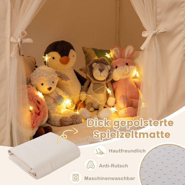 Kinder-Spielzelt für drinnen mit rutschfester Matte, Beige