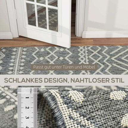 Tapis bohème intérieur/extérieur, facile à nettoyer, gris, 200 x 140 cm