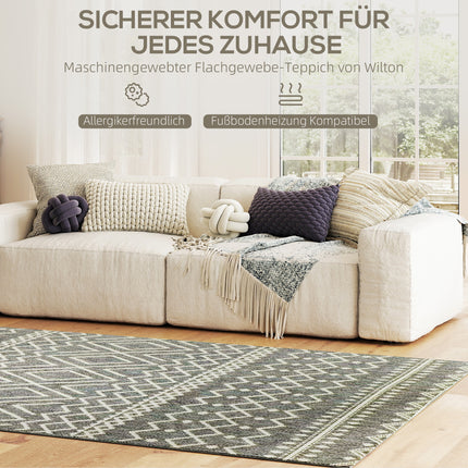 Tapis bohème intérieur/extérieur, facile à nettoyer, gris, 200 x 140 cm