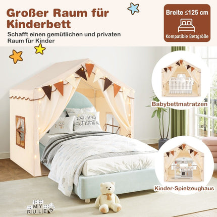 Indoor-Spielzelt mit 2 Eingängen &amp; Sternenlichtern &amp; maschinenwaschbarer Baumwollmatte
