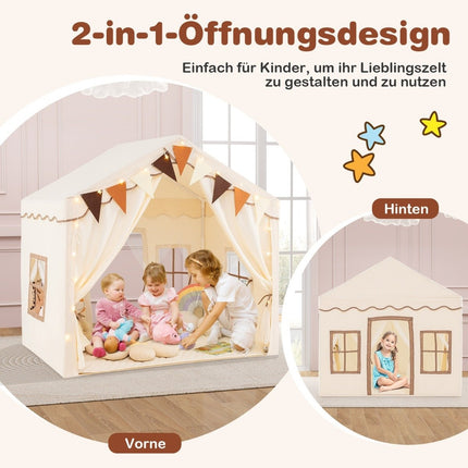 Indoor-Spielzelt mit 2 Eingängen &amp; Sternenlichtern &amp; maschinenwaschbarer Baumwollmatte
