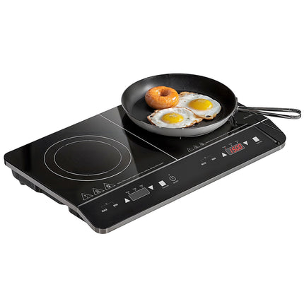 Plaque de cuisson à induction Plaque de cuisson à induction portable 2 plaques avec 8 niveaux de puissance et 10 niveaux de température, 3500 W, sécurité enfant, minuterie, noir