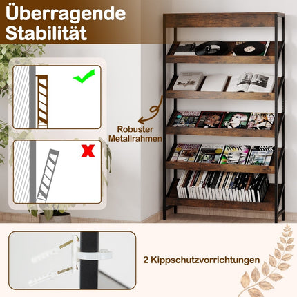 Industrielles 6-Etagen-Bücherregal mit Metallrahmen, 161 cm