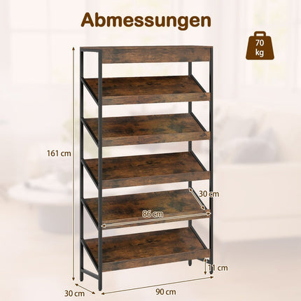 Industrielles 6-Etagen-Bücherregal mit Metallrahmen, 161 cm