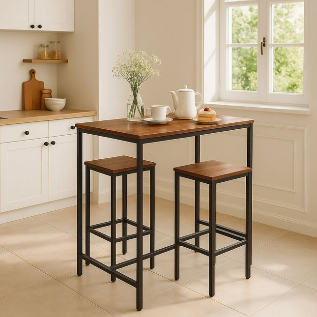 Ensemble table de bar de style industriel avec 2 tabourets, bois et métal