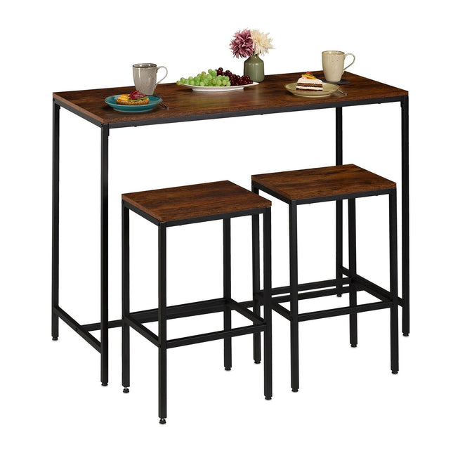 Ensemble table de bar de style industriel avec 2 tabourets, bois et métal