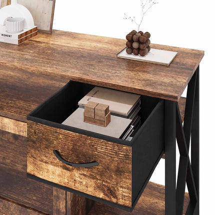 Meuble TV industriel noir avec rangement, 140 cm
