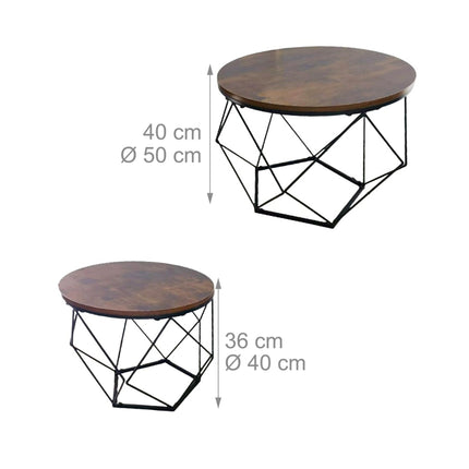 Industrielles Couchtisch-Set, Holz-Optik-Platte, Metallgestell