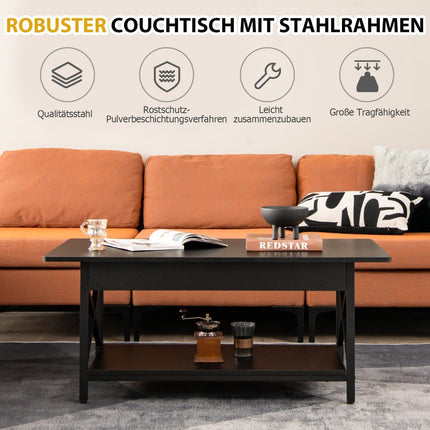 Couchtisch Industrial mit Ablage und schwarzem Metallgestell