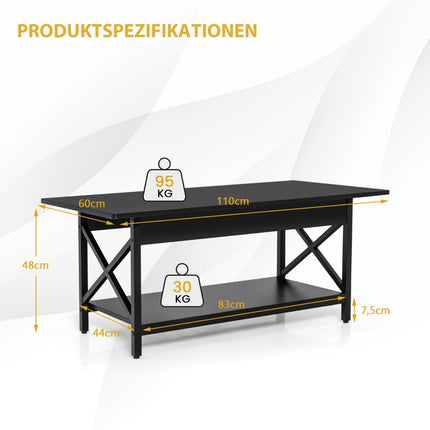 Couchtisch Industrial mit Ablage und schwarzem Metallgestell