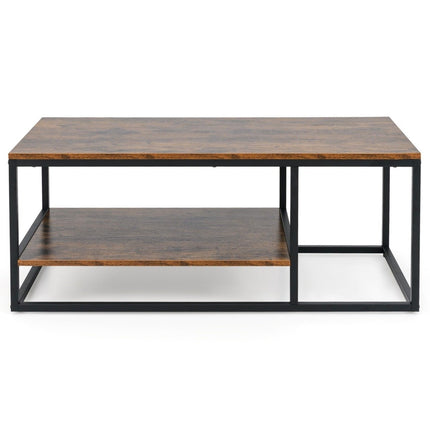 Industrieller Couchtisch mit Ablage &amp; Metallgestell Rechteckiger Sofatisch Braun