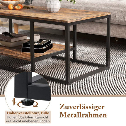 Industrieller Couchtisch mit Ablage &amp; Metallgestell Rechteckiger Sofatisch Braun