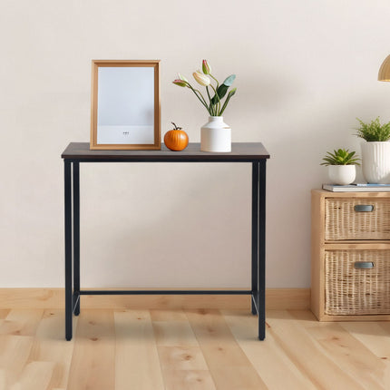 Console industrielle - étroite, structure en métal, plateau en bois