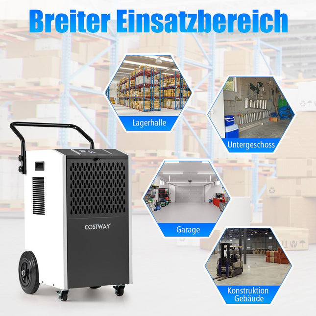 Industrieller Luftentfeuchter, 73L/Tag, Auto-Drain & Timer