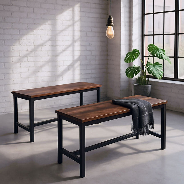 Esszimmerbänke im Industrial-Design 2er-Set – Holz und Eisen