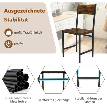 2er-Set Esszimmerstühle im Industrial-Design, Metallrahmen, Rustikales Braun