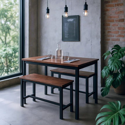 Ensemble table et bancs de style industriel, gain de place