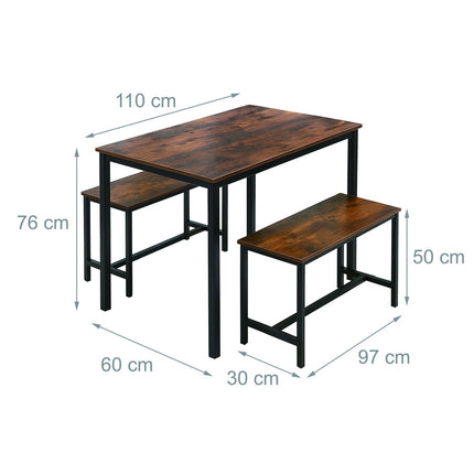 Ensemble table et bancs de style industriel, gain de place