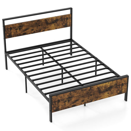 Cadre de lit industriel en métal pour matelas 200 x 140 cm, tête de lit en bois