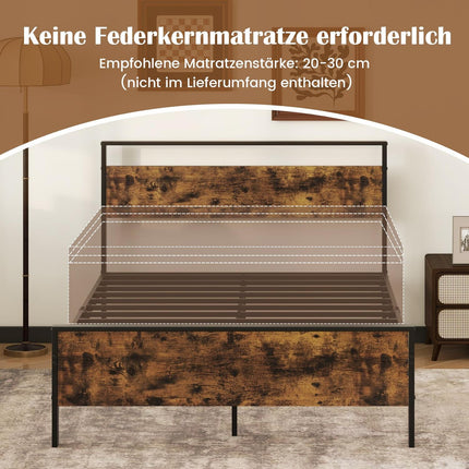 Cadre de lit industriel en métal pour matelas 200 x 140 cm, tête de lit en bois
