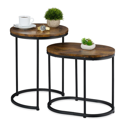 Tables d'appoint gigognes industrielles, lot de 2, effet bois