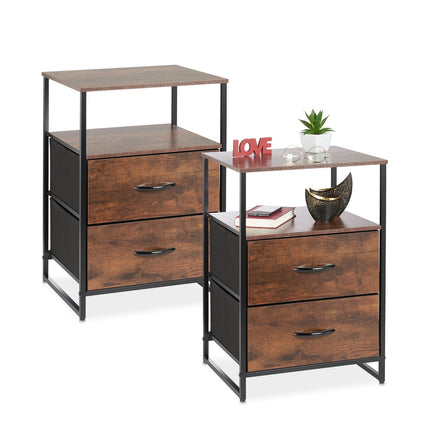 Ensemble de 2 tables de chevet industrielles, bois rustique et métal