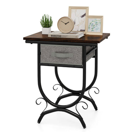 Table de chevet industrielle avec tiroir en tissu - Structure en métal, 48 x 35 x 53 cm