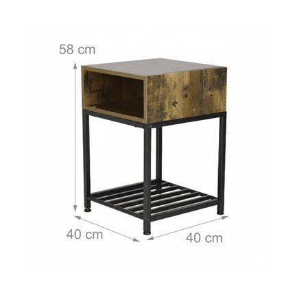 Table de chevet industrielle avec étagère ouverte et rangement en grille